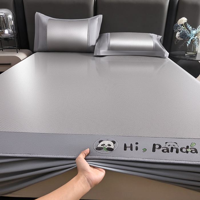 全季家居 2025新款A类抗菌防螨贪吃熊猫系列冰藤席凉席席子 银灰 床笠