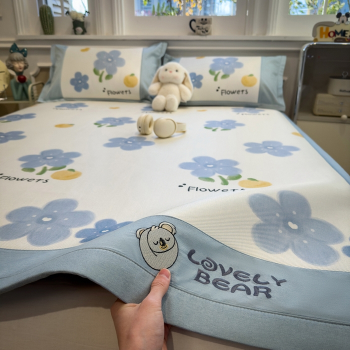 91家纺网 家纺一手货源 找家纺 全季家居 2025新款A类抗菌防螨数码印花冰藤席凉席席子 花朵 床席