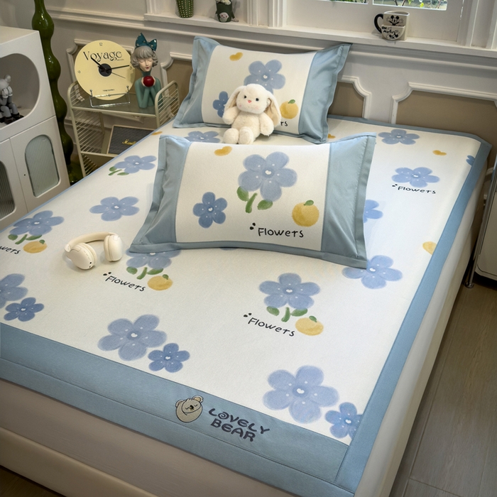 91家纺网 家纺一手货源 找家纺 全季家居 2025新款A类抗菌防螨数码印花冰藤席凉席席子 花朵 床席