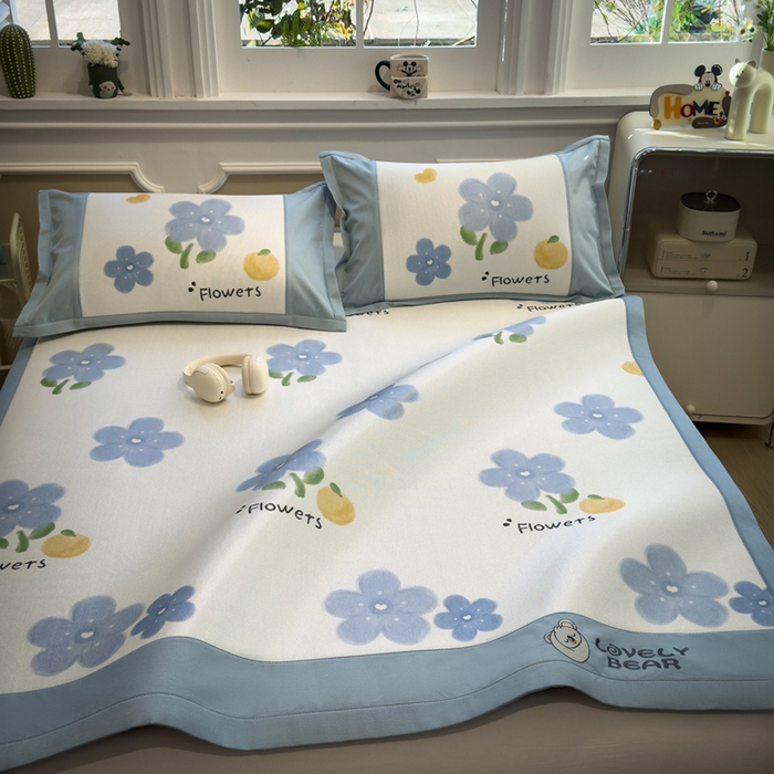 91家纺网 家纺一手货源 找家纺 全季家居 2025新款A类抗菌防螨数码印花冰藤席凉席席子 花朵 床席