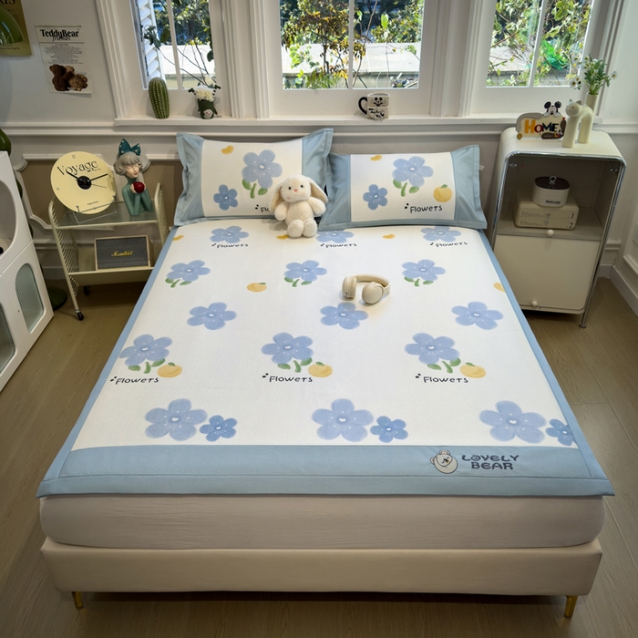 91家纺网 家纺一手货源 找家纺 全季家居 2025新款A类抗菌防螨数码印花冰藤席凉席席子 花朵 床席