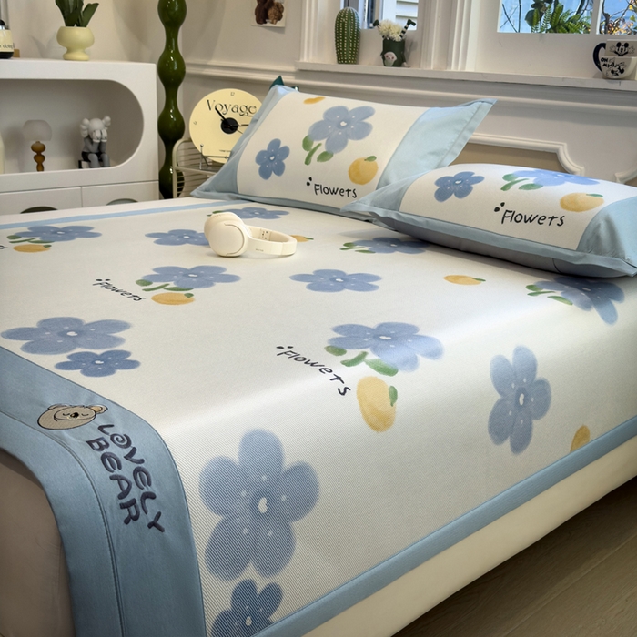 91家纺网 家纺一手货源 找家纺 全季家居 2025新款A类抗菌防螨数码印花冰藤席凉席席子 花朵 床席