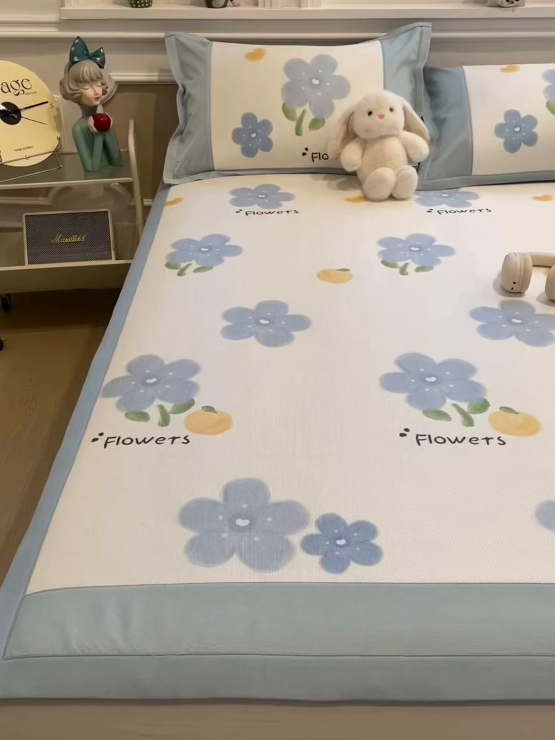 91家纺网 家纺一手货源 找家纺 全季家居 2025新款A类抗菌防螨数码印花冰藤席凉席席子 花朵 床席