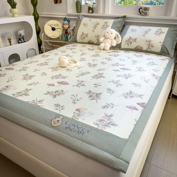 91家纺网 家纺一手货源 找家纺 全季家居 2025新款A类抗菌防螨数码印花冰藤席凉席席子 花仙子 床席