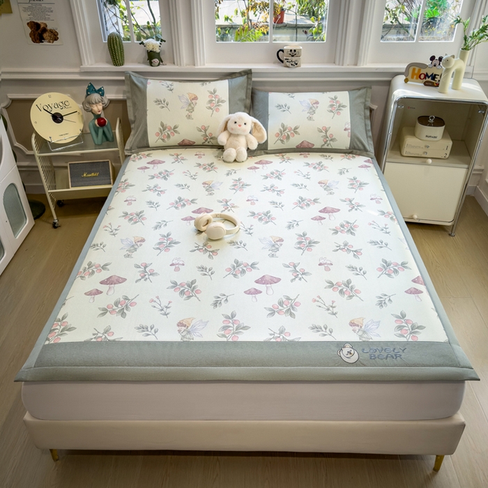 91家纺网 家纺一手货源 找家纺 全季家居 2025新款A类抗菌防螨数码印花冰藤席凉席席子 花仙子 床席