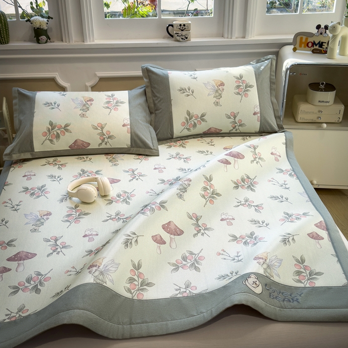 91家纺网 家纺一手货源 找家纺 全季家居 2025新款A类抗菌防螨数码印花冰藤席凉席席子 花仙子 床席