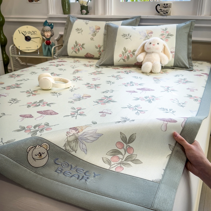 91家纺网 家纺一手货源 找家纺 全季家居 2025新款A类抗菌防螨数码印花冰藤席凉席席子 花仙子 床席