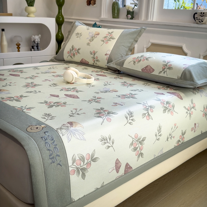 91家纺网 家纺一手货源 找家纺 全季家居 2025新款A类抗菌防螨数码印花冰藤席凉席席子 花仙子 床席