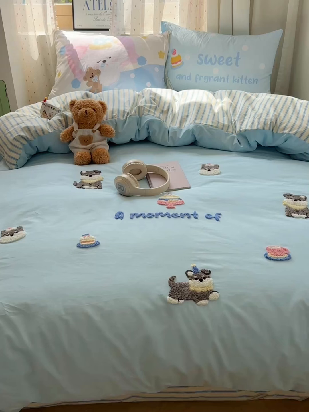 91家纺网 家纺一手货源 找家纺 丽涵家纺 2025新款全棉纯棉13372数码印花毛巾绣四件套 甜品狗狗