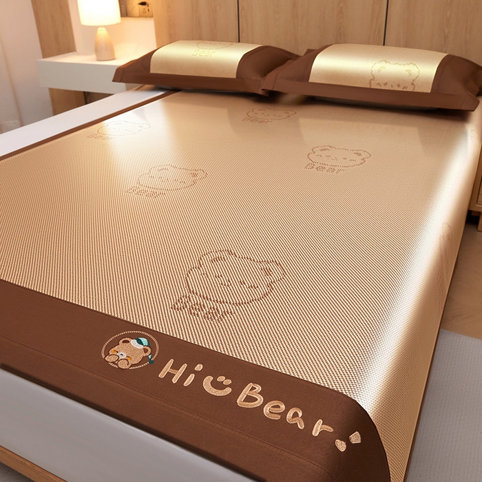 全季家居 2025新款A类抗菌防螨小熊系列冰藤席凉席席子 提花熊-金咖 床席