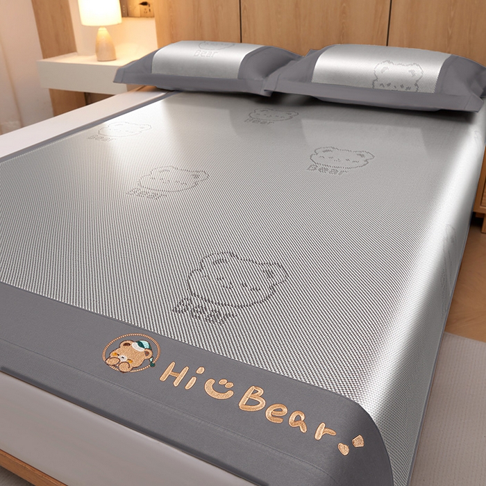 全季家居 2025新款A类抗菌防螨小熊系列冰藤席凉席席子 提花熊-银灰 床席