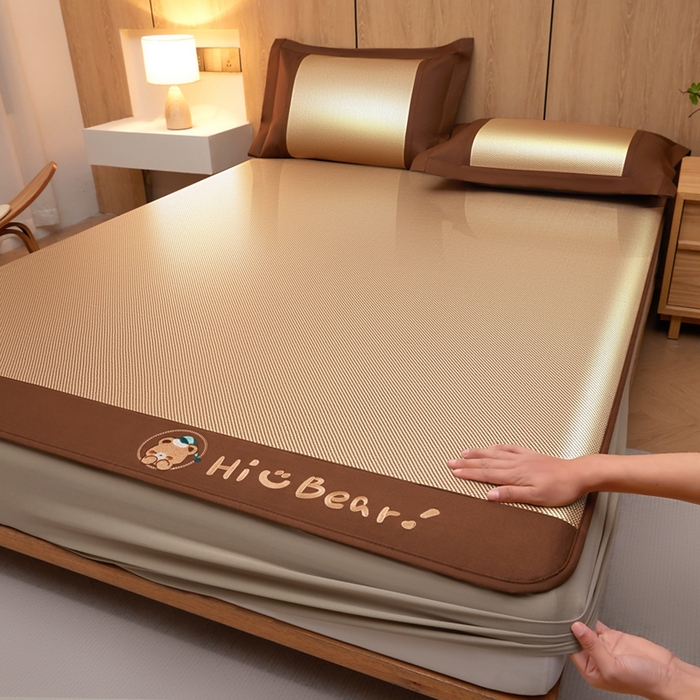 全季家居 2025新款A类抗菌防螨小熊系列冰藤席凉席席子 平纹熊-金咖 床笠