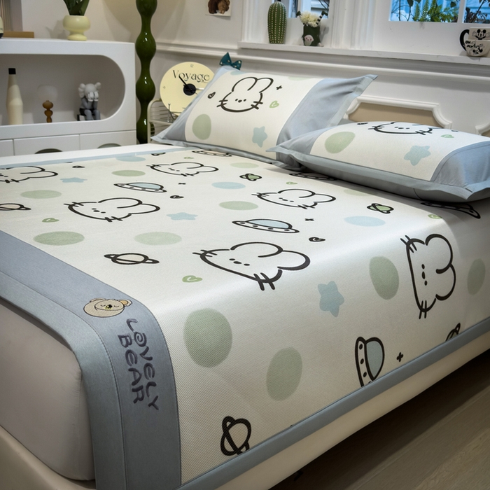 91家纺网 家纺一手货源 找家纺 全季家居 2025新款A类抗菌防螨数码印花冰藤席凉席席子 太空兔 床席