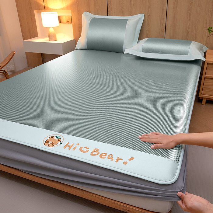 全季家居 2025新款A类抗菌防螨小熊系列冰藤席凉席席子 平纹熊-水绿 床笠