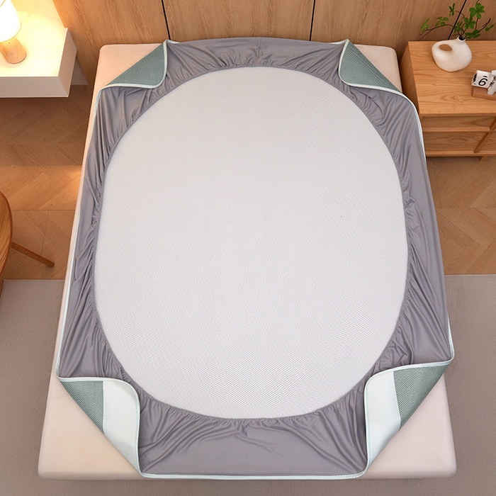 91家纺网 家纺一手货源 找家纺 全季家居 2025新款A类抗菌防螨小熊系列冰藤席凉席席子 平纹熊-水绿 床笠