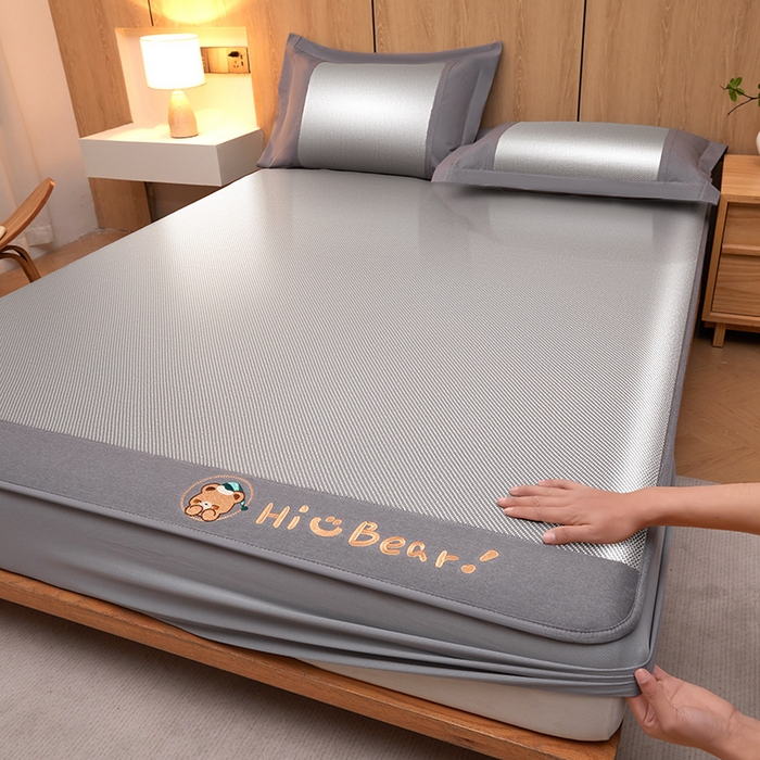 全季家居 2025新款A类抗菌防螨小熊系列冰藤席凉席席子 平纹熊-银灰 床笠