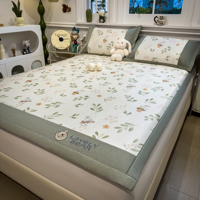 91家纺网 家纺一手货源 找家纺 全季家居 2025新款A类抗菌防螨数码印花冰藤席凉席席子 田园兔 床席