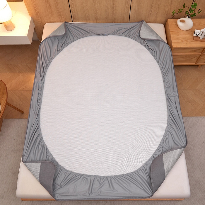 91家纺网 家纺一手货源 找家纺 全季家居 2025新款A类抗菌防螨小熊系列冰藤席凉席席子 平纹熊-银灰 床笠