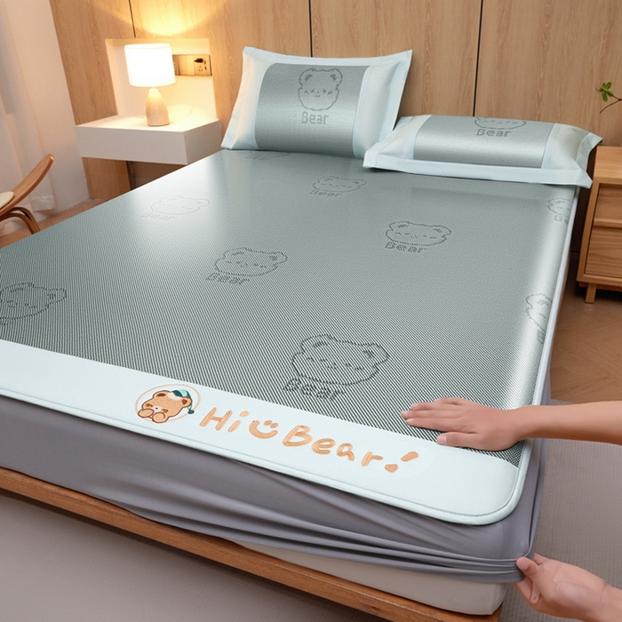 全季家居 2025新款A类抗菌防螨小熊系列冰藤席凉席席子 提花熊-水绿 床笠