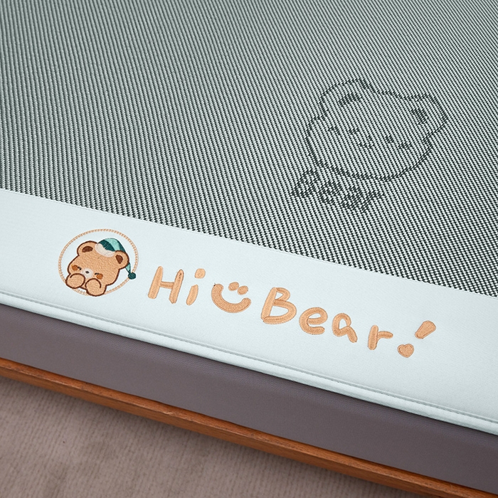 91家纺网 家纺一手货源 找家纺 全季家居 2025新款A类抗菌防螨小熊系列冰藤席凉席席子 提花熊-水绿 床笠