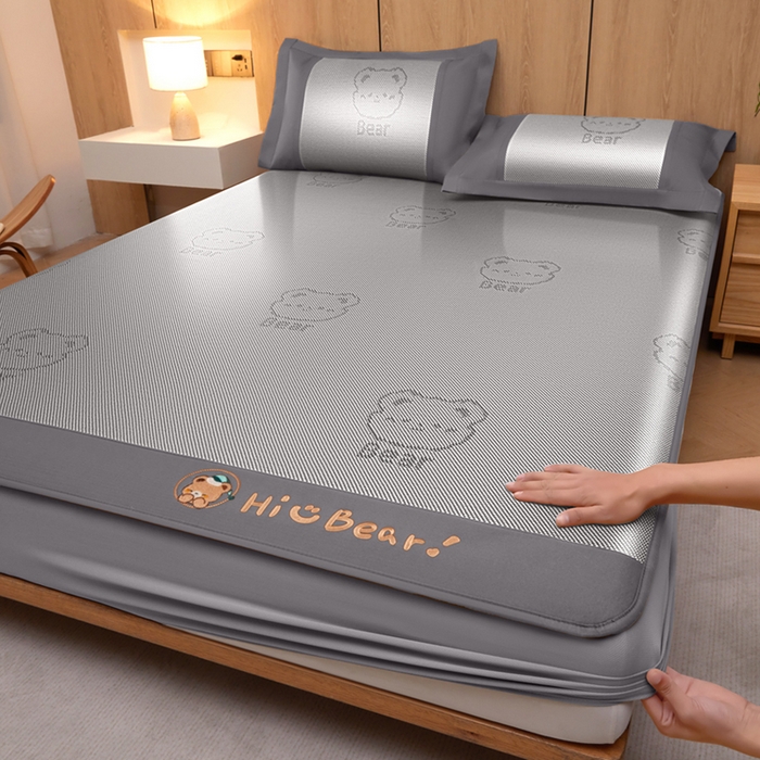 全季家居 2025新款A类抗菌防螨小熊系列冰藤席凉席席子 提花熊-银灰 床笠