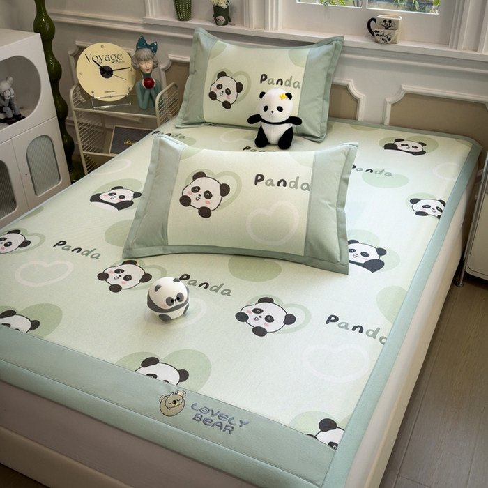 91家纺网 家纺一手货源 找家纺 全季家居 2025新款A类抗菌防螨数码印花冰藤席凉席席子 小熊猫 床席