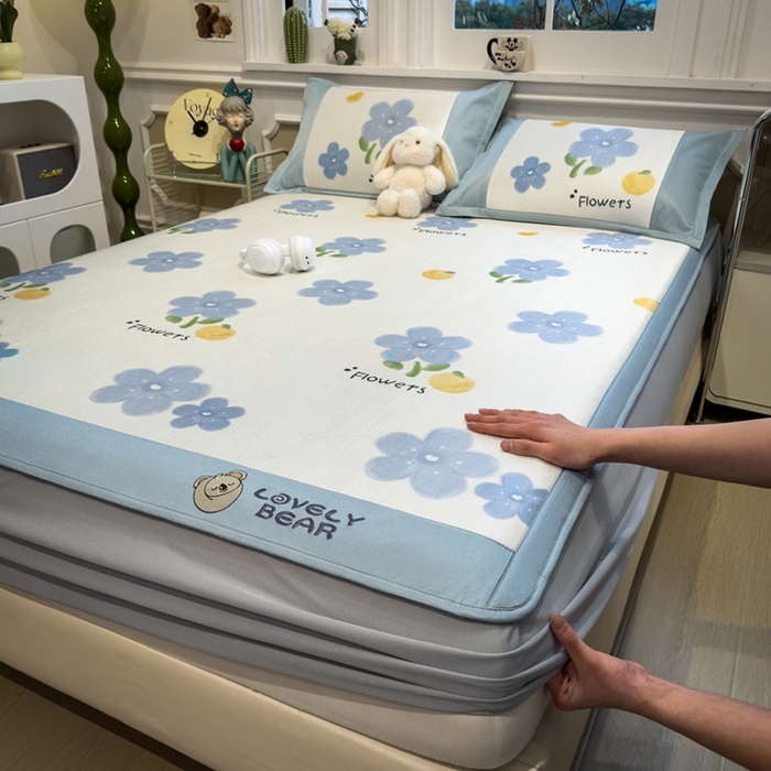 全季家居 2025新款A类抗菌防螨数码印花冰藤席凉席席子 花朵 床笠