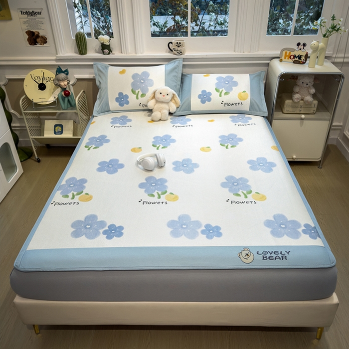 91家纺网 家纺一手货源 找家纺 全季家居 2025新款A类抗菌防螨数码印花冰藤席凉席席子 花朵 床笠