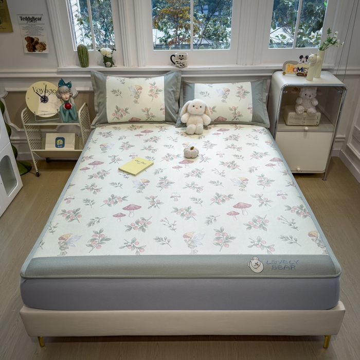 91家纺网 家纺一手货源 找家纺 全季家居 2025新款A类抗菌防螨数码印花冰藤席凉席席子 花仙子 床笠