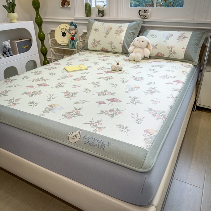 91家纺网 家纺一手货源 找家纺 全季家居 2025新款A类抗菌防螨数码印花冰藤席凉席席子 花仙子 床笠