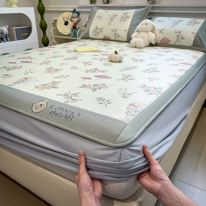 91家纺网 家纺一手货源 找家纺 全季家居 2025新款A类抗菌防螨数码印花冰藤席凉席席子 花仙子 床笠