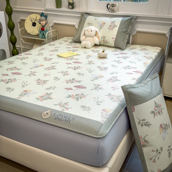 91家纺网 家纺一手货源 找家纺 全季家居 2025新款A类抗菌防螨数码印花冰藤席凉席席子 花仙子 床笠