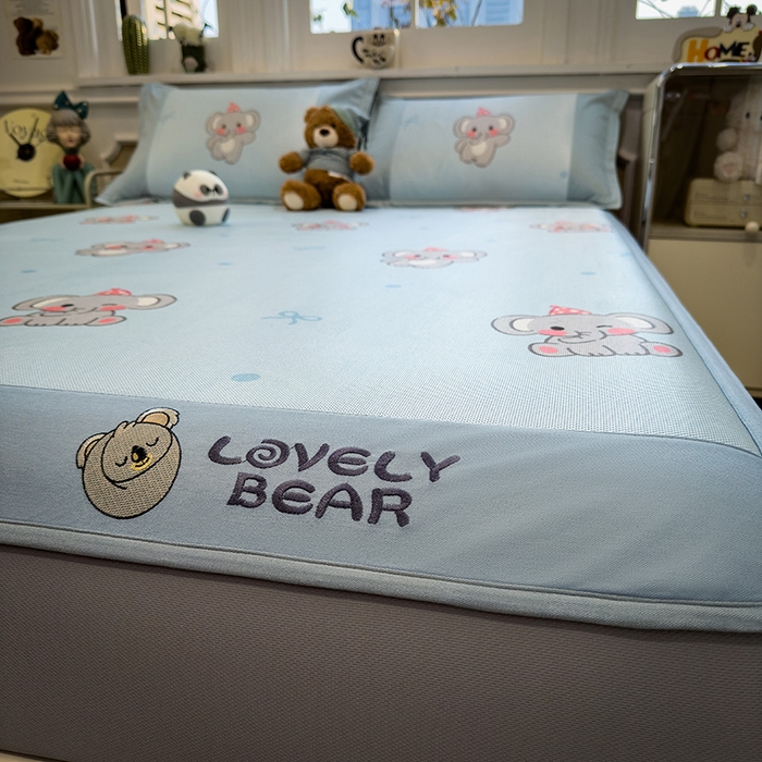 91家纺网 家纺一手货源 找家纺 全季家居 2025新款A类抗菌防螨数码印花冰藤席凉席席子 可爱小象 床笠