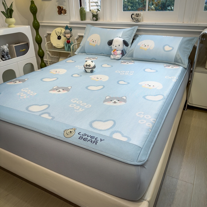 91家纺网 家纺一手货源 找家纺 全季家居 2025新款A类抗菌防螨数码印花冰藤席凉席席子 萌宠乐园 床笠