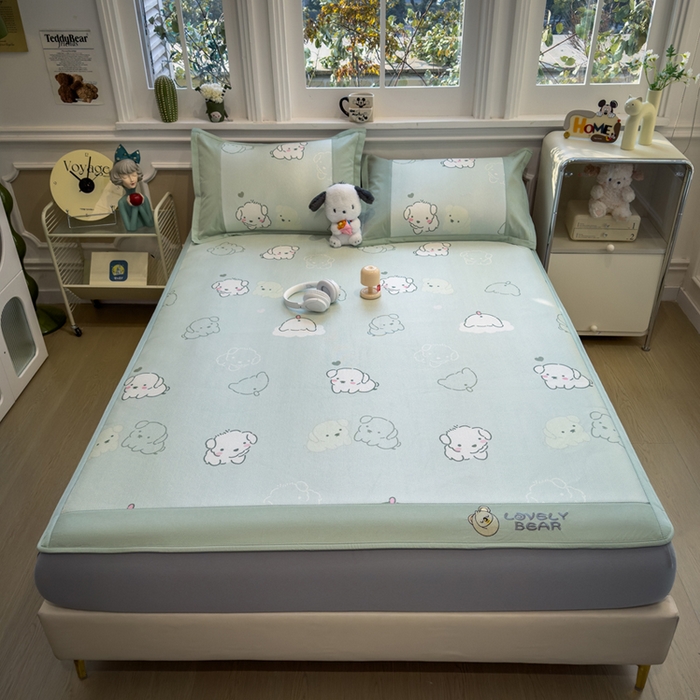 91家纺网 家纺一手货源 找家纺 全季家居 2025新款A类抗菌防螨数码印花冰藤席凉席席子 萌萌狗 床笠