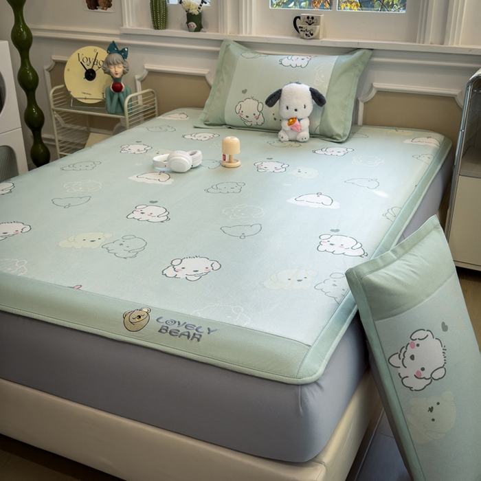 91家纺网 家纺一手货源 找家纺 全季家居 2025新款A类抗菌防螨数码印花冰藤席凉席席子 萌萌狗 床笠