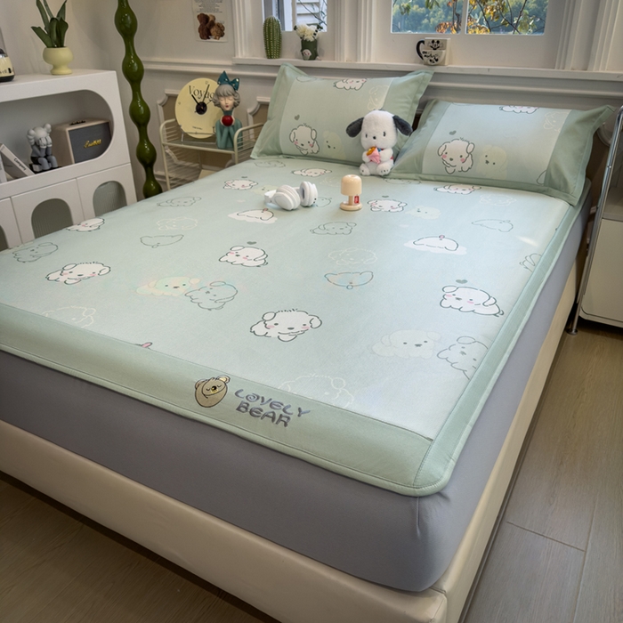 91家纺网 家纺一手货源 找家纺 全季家居 2025新款A类抗菌防螨数码印花冰藤席凉席席子 萌萌狗 床笠