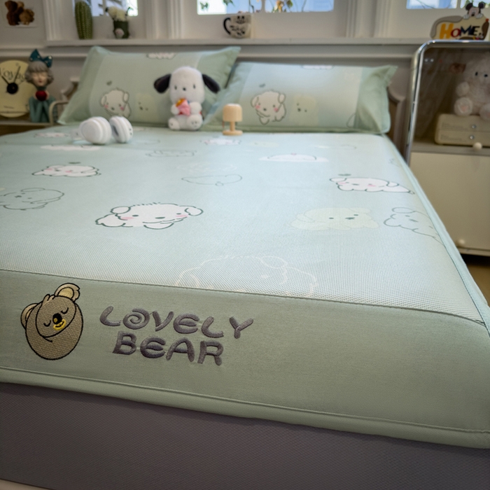 91家纺网 家纺一手货源 找家纺 全季家居 2025新款A类抗菌防螨数码印花冰藤席凉席席子 萌萌狗 床笠