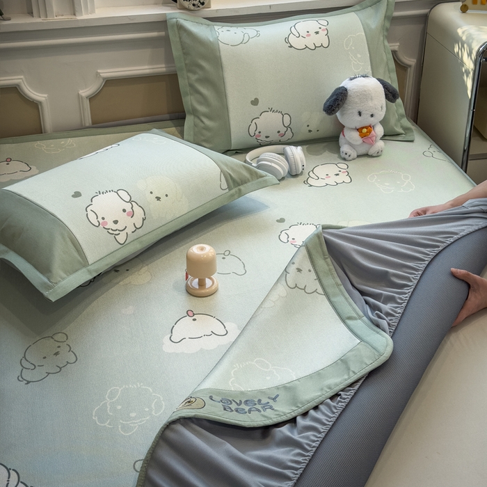 91家纺网 家纺一手货源 找家纺 全季家居 2025新款A类抗菌防螨数码印花冰藤席凉席席子 萌萌狗 床笠