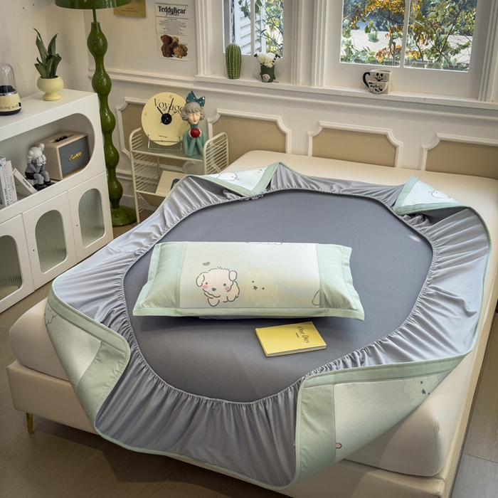 91家纺网 家纺一手货源 找家纺 全季家居 2025新款A类抗菌防螨数码印花冰藤席凉席席子 萌萌狗 床笠