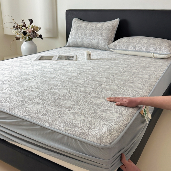 91家纺网 家纺一手货源 找家纺 鑫钰 2025新款A类进口PE高冷感凉席高端聚乙烯凉豆豆高克重480克冰丝凉席床笠三件套 冰肌-银灰