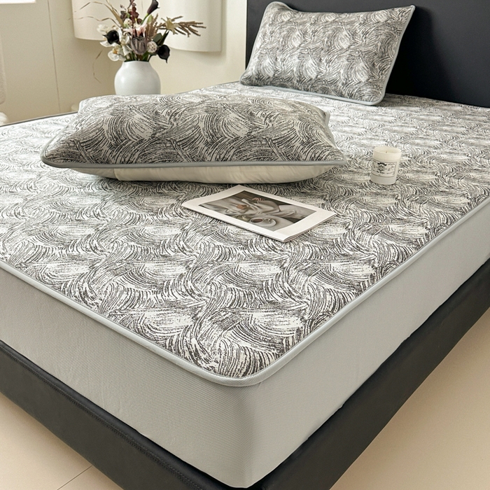 91家纺网 家纺一手货源 找家纺 鑫钰 2025新款A类进口PE高冷感凉席高端聚乙烯凉豆豆高克重480克冰丝凉席床笠三件套 冰肌-墨灰