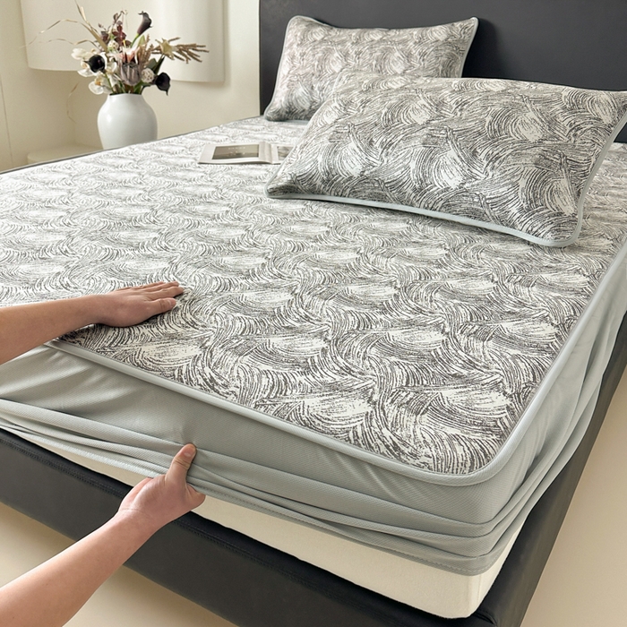 91家纺网 家纺一手货源 找家纺 鑫钰 2025新款A类进口PE高冷感凉席高端聚乙烯凉豆豆高克重480克冰丝凉席床笠三件套 冰肌-墨灰