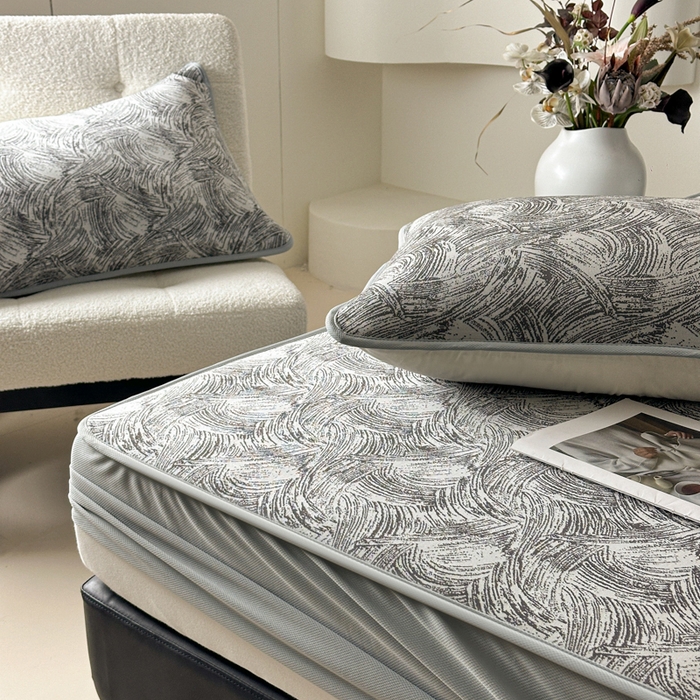 91家纺网 家纺一手货源 找家纺 鑫钰 2025新款A类进口PE高冷感凉席高端聚乙烯凉豆豆高克重480克冰丝凉席床笠三件套 冰肌-墨灰