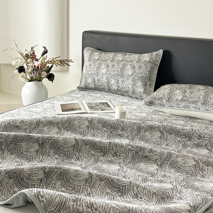 91家纺网 家纺一手货源 找家纺 鑫钰 2025新款A类进口PE高冷感凉席高端聚乙烯凉豆豆高克重480克冰丝凉席床笠三件套 冰肌-墨灰