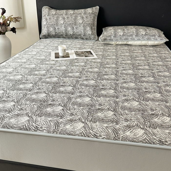 91家纺网 家纺一手货源 找家纺 鑫钰 2025新款A类进口PE高冷感凉席高端聚乙烯凉豆豆高克重480克冰丝凉席床笠三件套 冰肌-墨灰