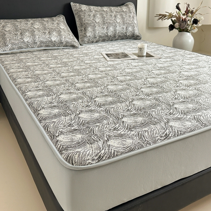 91家纺网 家纺一手货源 找家纺 鑫钰 2025新款A类进口PE高冷感凉席高端聚乙烯凉豆豆高克重480克冰丝凉席床笠三件套 冰肌-墨灰