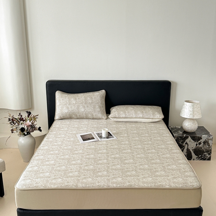 91家纺网 家纺一手货源 找家纺 鑫钰 2025新款A类进口PE高冷感凉席高端聚乙烯凉豆豆高克重480克冰丝凉席床笠三件套 冰肌-奶咖