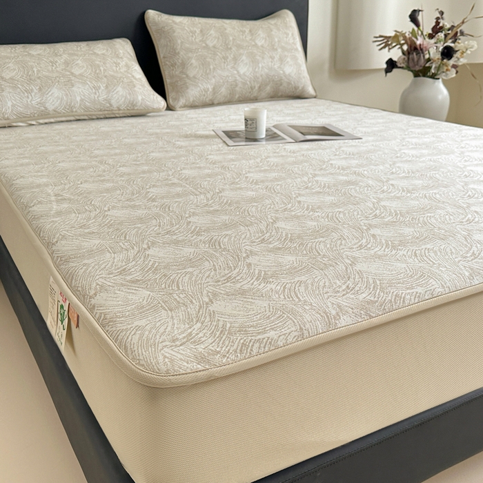 91家纺网 家纺一手货源 找家纺 鑫钰 2025新款A类进口PE高冷感凉席高端聚乙烯凉豆豆高克重480克冰丝凉席床笠三件套 冰肌-奶咖