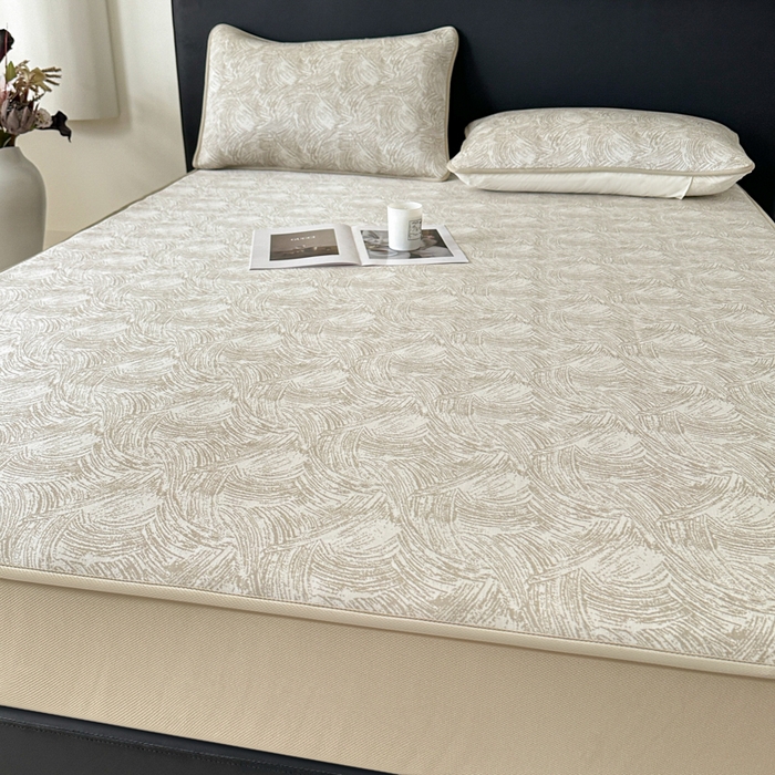 91家纺网 家纺一手货源 找家纺 鑫钰 2025新款A类进口PE高冷感凉席高端聚乙烯凉豆豆高克重480克冰丝凉席床笠三件套 冰肌-奶咖